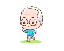 Cute grandfather or old man cartoon character. Grandpa jogging or running. Kawaii chibi hand drawn style. Adorable mascot vector illustration.