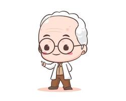 Cute grandfather or old man professor cartoon character. Kawaii chibi hand drawn style. Adorable mascot vector illustration. People Family Concept design