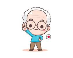 Cute grandfather or old man cartoon character. Grandpa greeting pose say hello. Kawaii chibi hand drawn style. Adorable mascot vector illustration. People Family Concept design