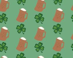 Vector seamless pattern with beer mugs and shamrocks. St. Patrick's Day design. Background, wallpaper, paper or textile print