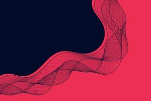 Abstract red waves with dynamic contour lines and wavy particles on black backdrop design vector