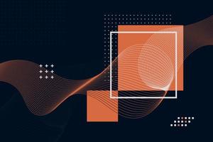 Abstract orange square and wavy lines and dots on black background in a geometric style vector