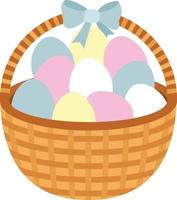 Brown basket with Easter eggs vector