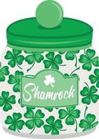 Glass jar full of four leaf clovers vector