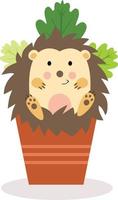 Funny hedgehog inside vase vector