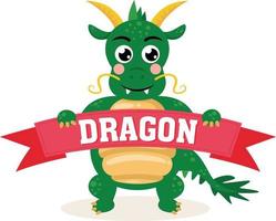 Cute chinese zodiac dragon holding a ribbon banner with the word dragon vector