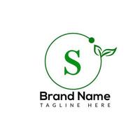 Eco Logo On Letter S Template. Eco On S Letter, Initial Eco, Leaf, Nature, Green Sign Concept vector