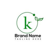 Eco Logo On Letter K Template. Eco On K Letter, Initial Eco, Leaf, Nature, Green Sign Concept vector