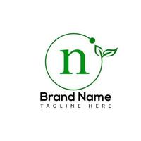 Eco Logo On Letter N Template. Eco On N Letter, Initial Eco, Leaf, Nature, Green Sign Concept vector