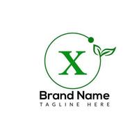 Eco Logo On Letter X Template. Eco On X Letter, Initial Eco, Leaf, Nature, Green Sign Concept vector