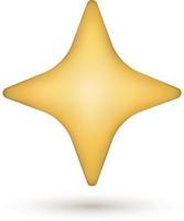3d yellow four pointed star icon. Cartoon style vector illustration on white background with shadow underneath.
