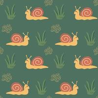 Seamless snail and grass pattern. vector