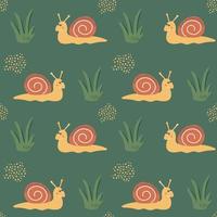 Seamless snail and grass pattern. vector