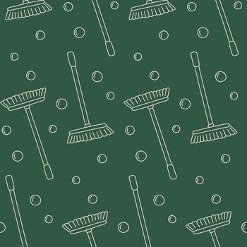 Seamless pattern with a mop and bubbles on a green background. vector