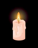 A lit candle on a black background. vector