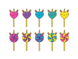 Vector drawing of a variety of candies on a stick