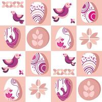 Modern geometric abstract style Easter illustration with eggs, birds and floral pattern.Happy Easter Pattern background. Perfect for a poster, cover or postcard.Mosaic geometric background vector