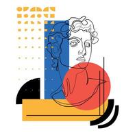 Bauhaus illustration, line art Michelangelo's David bust with geometric abstract shapes Vector graphic.Aesthetic contemporary art collage.Bauhaus style poster concept.Renaissance David sculpture