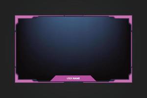 Simple gaming screen interface and streaming overlay vector with girly pink colors. Online girl gamer screen panel decoration on a dark background. Streaming overlay template vector with buttons.