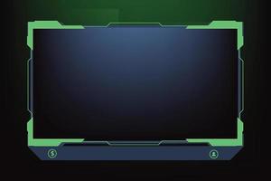 Futuristic green gaming overlay decoration for online gamers. Live stream overlay vector with offline screen section and colorful buttons. Live streaming overlay design for screen panels.