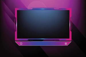 Live streaming overlay decoration with girly pink and blue color shade. Online gaming screen panel and border design for gamers. Live broadcast elements vector with colorful buttons.