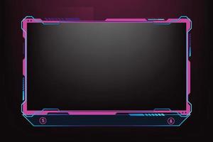 Girly gaming screen panel with pink and dark colors. Online streaming overlay decoration with abstract shapes. Live streaming overlay design with futuristic shapes and buttons. Broadcast overlay. vector