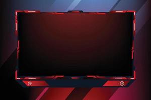 Futuristic online gaming frame design with abstract shapes on a dark background. Modern streaming overlay panel design with red and dark colors. Gamer background and broadcast border vector. vector