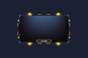 Live streaming overlay design for gamers with dark screen panels. Futuristic stream overlay design with digital buttons. Gaming screen overlay vector with abstract shapes and yellow color.