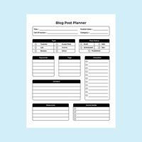 Blog post planner template interior. Blog writer information and keyword notebook interior. Logbook interior. Social media blog post scheduling and to-do list journal template. vector