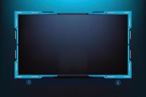 Futuristic live streaming overlay vector with blue and dark colors. Streaming panel overlay template design with abstract shapes. Live gaming screen panel and broadcast frame design for gamers.