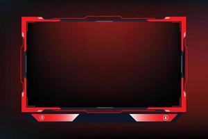 Modern gaming overlay and screen panel vector design with red color. Live streaming overlay design on a dark background. Broadcast gaming border design with buttons. Abstract gaming screen interface.