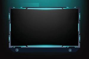 Live broadcasting screen panel design vector with abstract shapes. Online gaming overlay and screen interface decoration with shiny blue color. Live streaming overlay design for gamers.