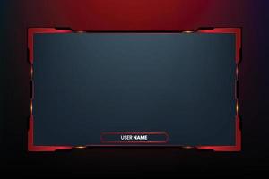 Futuristic gaming screen panel design with blood red color borders. Dark streaming overlay design with digital shapes for gamers. Live gaming broadcast frame vector for online streamers.