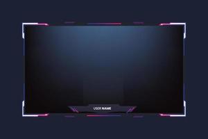 Futuristic gaming frame border design with online and offline screens. Modern gaming overlay layout vector for streamers. Live streaming overlay template design with simple shapes and buttons.