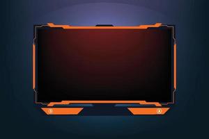 Creative display frame border decoration with orange color shapes and online buttons. Futuristic gaming screen panel design on a dark background. Live streaming frame border design for online gamers. vector