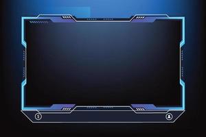 Creative streaming overlay design for online gamers with blue colors. Futuristic live screen border vector with buttons. Streaming overlay screen interface design. Broadcast screen border.