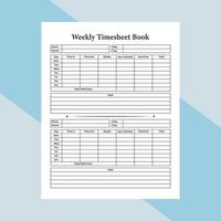 Weekly timesheet journal interior. Office worker daily incoming and outgoing time management notebook. Logbook interior. Employee's total work time and schedule tracker notebook template. vector