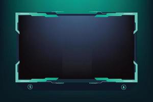 Creative gaming screen frame design with dark green color on a black background. Futuristic screen overlay decoration with online buttons. Live streaming broadcast screen panel with abstract shapes. vector