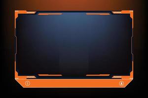 Gaming overlay vector with orange and dark color shapes. Streaming overlay frame and screen interface decoration. Futuristic live streaming overlay design with creative shapes for online gamers.