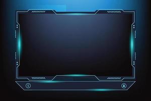 Live broadcasting screen panel design with glowing blue colors. Online gaming channel frame border vector on a dark background. Streaming overlay and screen interface design with blue neon lights.