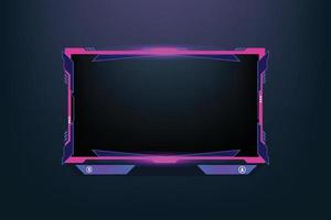 Live streaming overlay vector with girly pink color borders. A futuristic broadcast screen panel for online gamers with buttons. Online gaming screen border design for girl gamers.