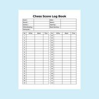 Chess score log book interior. Chess game tracker and score checker template. Journal interior. Chess game information tracker and score notebook for player's. vector