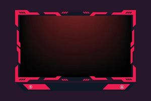 Gaming screen panel design with red borders on a dark background. Live streaming overlay vector with buttons for online gamers. Gamers screen panel decoration with abstract shapes and lights.