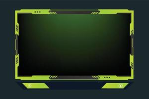 Live broadcast screen panel vector with green color. Online gaming frame decoration with buttons. Live streaming overlay vector with offline screen. Futuristic screen border design for online gamers.