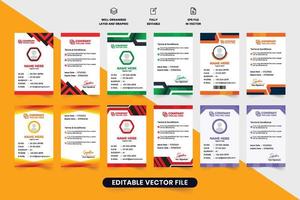 Minimal identity card design collection with red and orange colors. Company or academic ID card set design for employees or students. Corporate identity card vector bundle with abstract shapes.