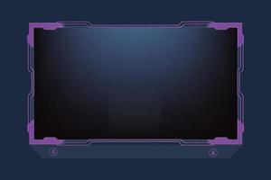 Futuristic gamer screen interface decoration with abstract shapes and purple colors. Modern live-streaming border frame design with subscribe buttons. Special gaming overlay frame vector. vector