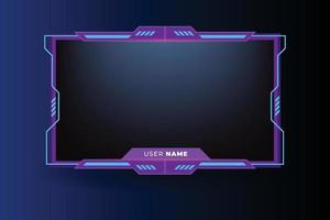 Online game streaming overlay vector for live gamers. Modern offline gaming frame design with colorful buttons. Purple and cyan color live stream screen overlay. Futuristic gaming screen panel vector.