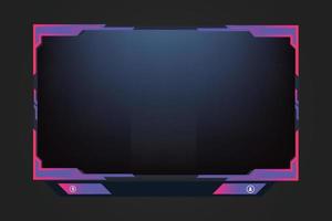 Glossy gaming overlay and screen border decoration elements with blue and red colors. Futuristic live broadcast display layout vector on a dark background. Online streaming screen interface design.