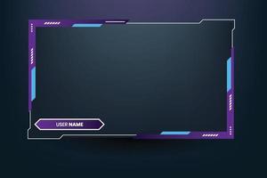 Gaming frame overlay design with creative shapes. Modern live streaming screen interface decoration with purple and blue colors. Futuristic gaming border design on a dark background. vector