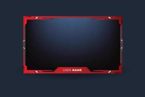 Live streaming overlay vector with red and dark color. Stream overlay design with buttons for online gamers. Offline frame design for gamers. Live Gaming screen panel overlay with stream buttons.